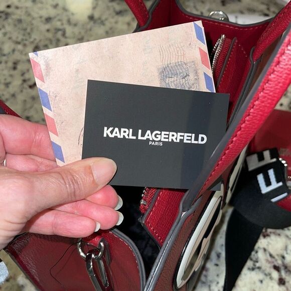 Karl Lagerfeld Paris Womens Maybelle Satchel Crossbody With Pouch Red Medium NWT - Picture 6 of 11